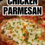 super easy chicken parmesan with recipe name overlay