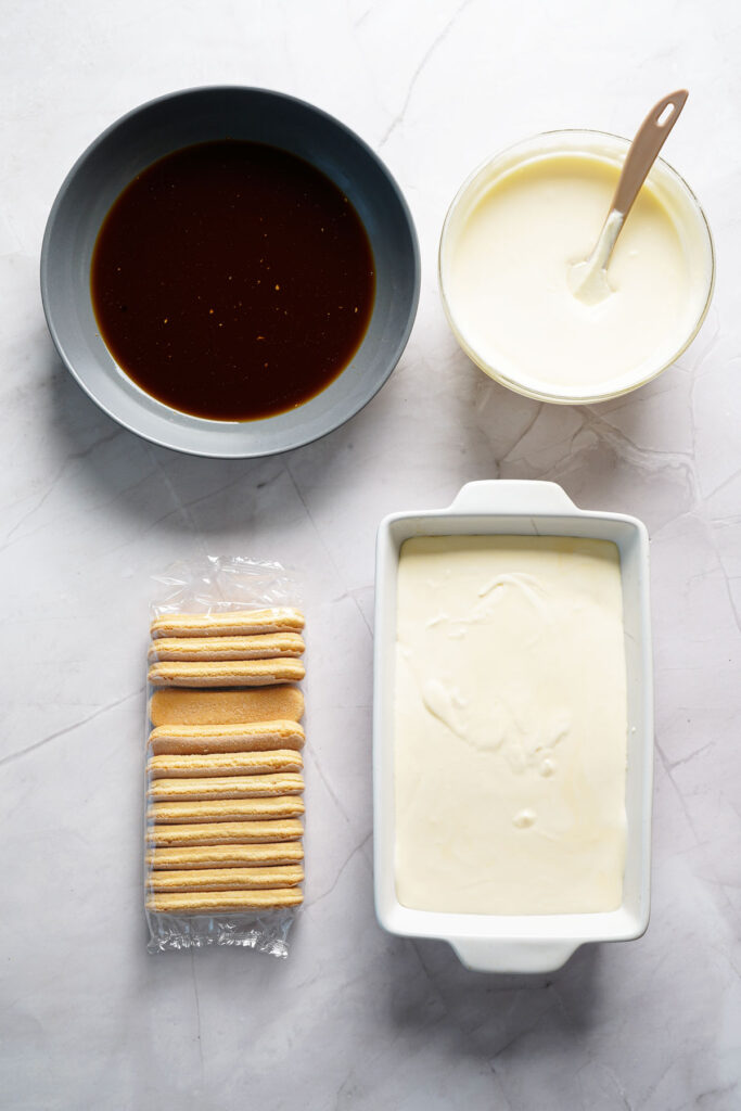 process shot of assembling tiramisu