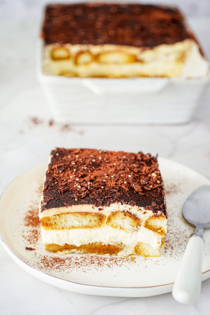 slice of tiramisu on plate