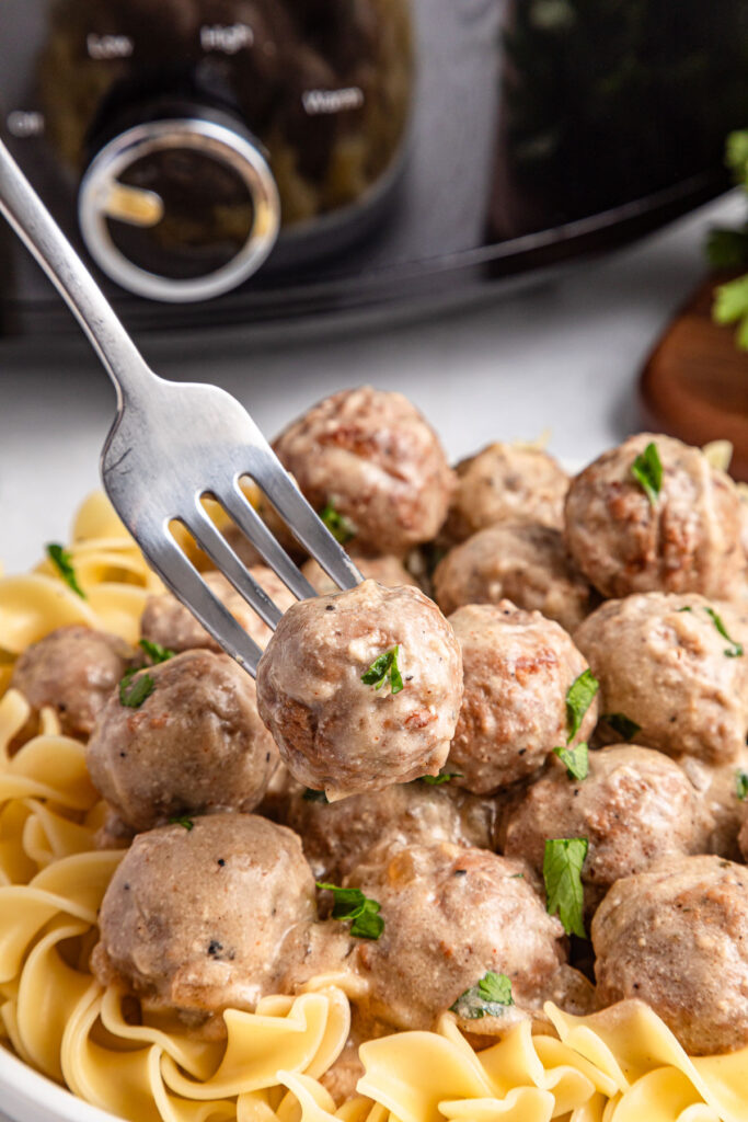 fork with slow cooker swedish meatball