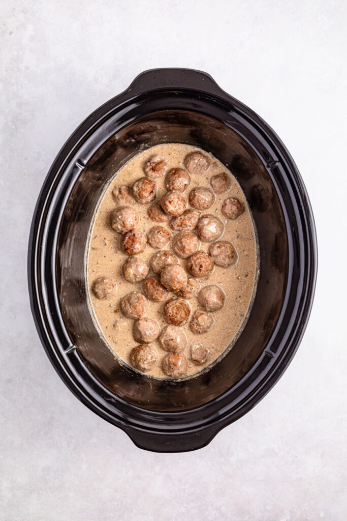 crock pot filled with slow cooker swedish meatballs