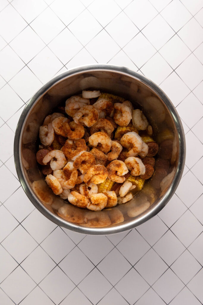 instant pot full of shrimp boil