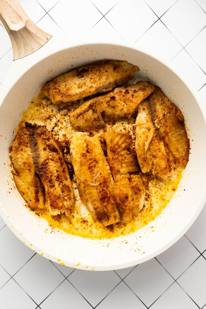 blackened fish in skillet