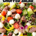 close up of Italian chopped salad with recipe name overlay