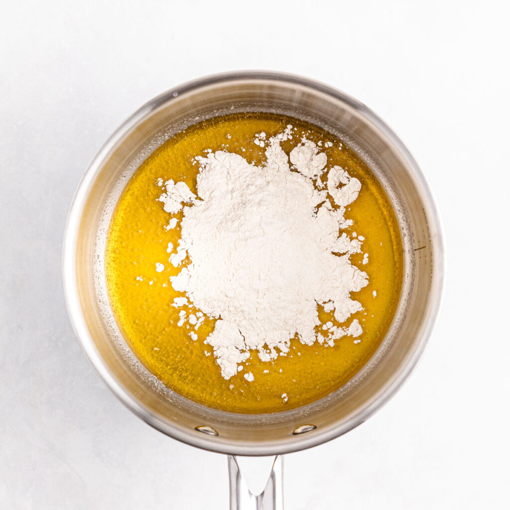 melted butter and flour to make roux for bechamel sauce