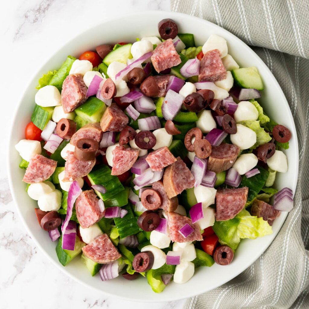 overhead view of Italian chopped salad