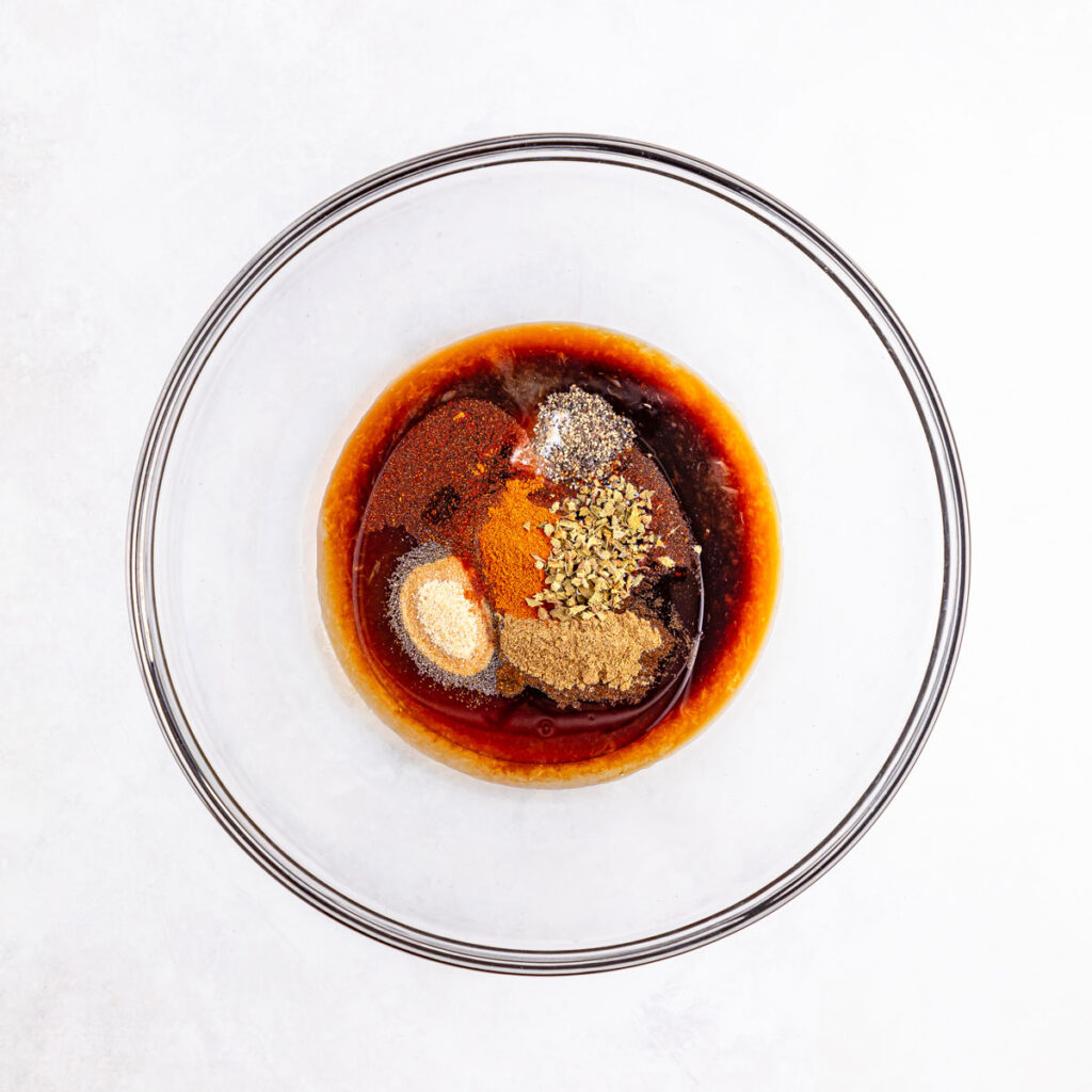marinade ingredients in glass bowl