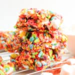 stack of Fruity Pebbles Rice Krispies Treats