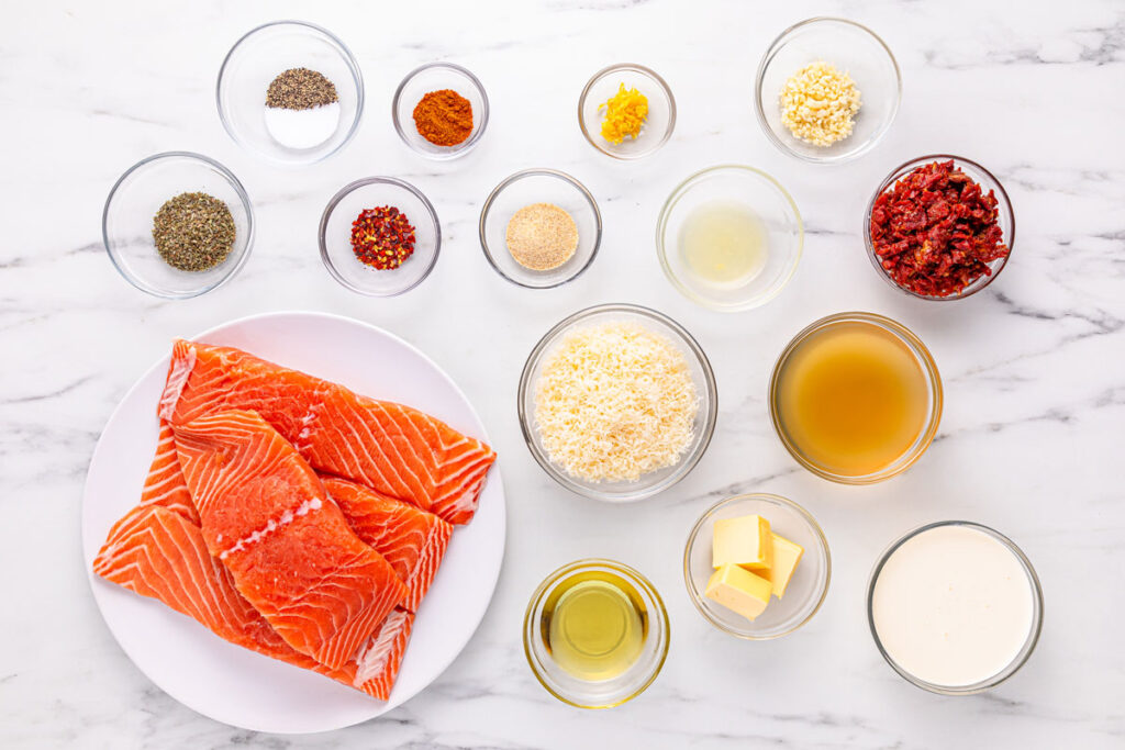 marry me salmon ingredients on countertop