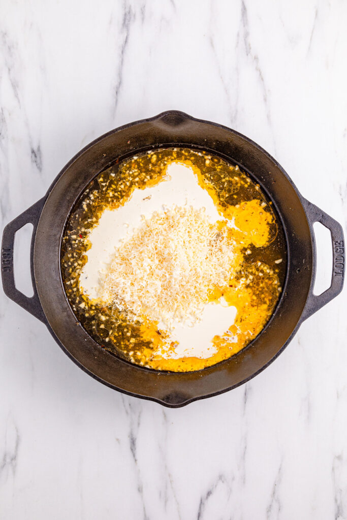 making marry me salmon sauce in cast iron pan