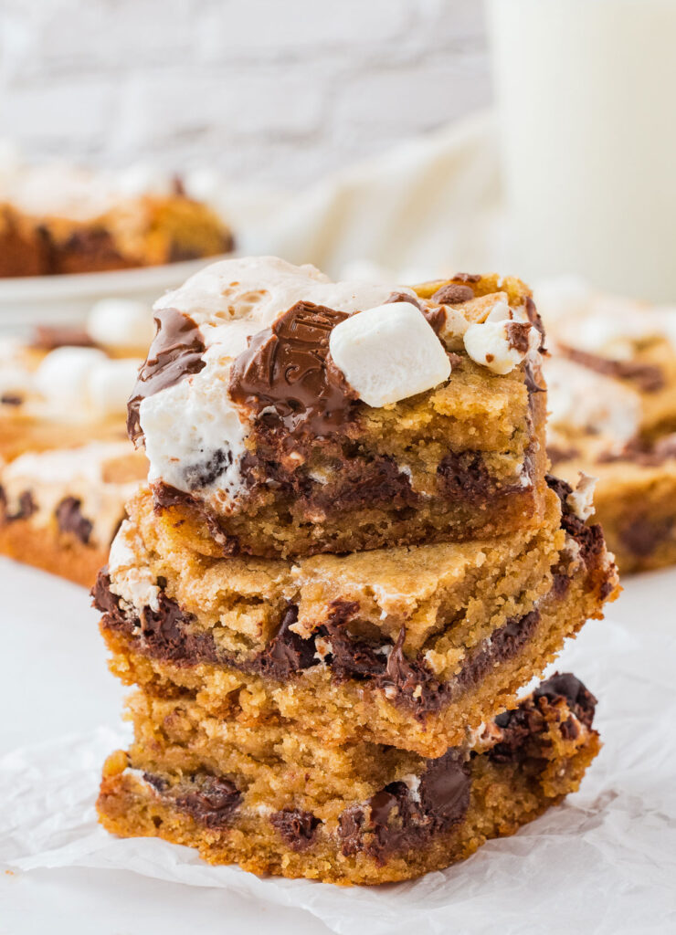stack of three pieces of s'mores cookie bars