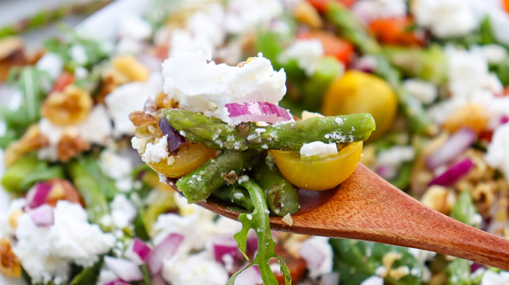 spoon with goat cheese asparagus salad