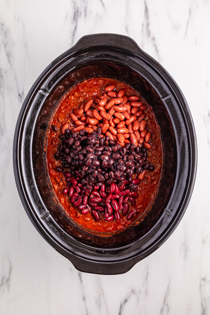 chili ingredients in slow cooker