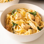 white bowl with cowboy butter pasta