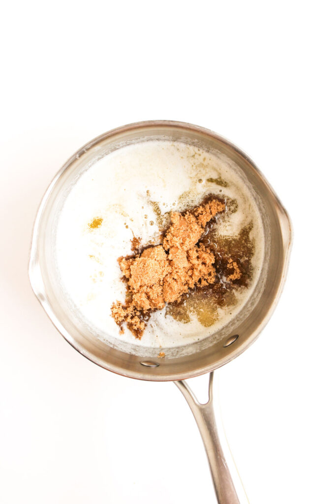 sugar and condensed milk in sauce pan