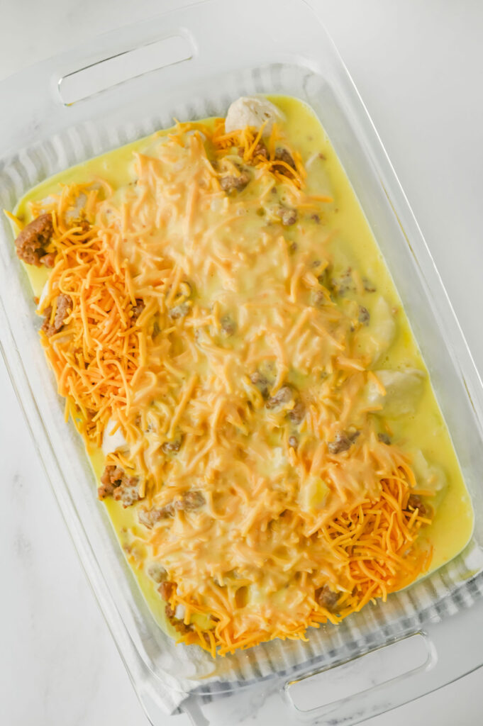 breakfast casserole before baking