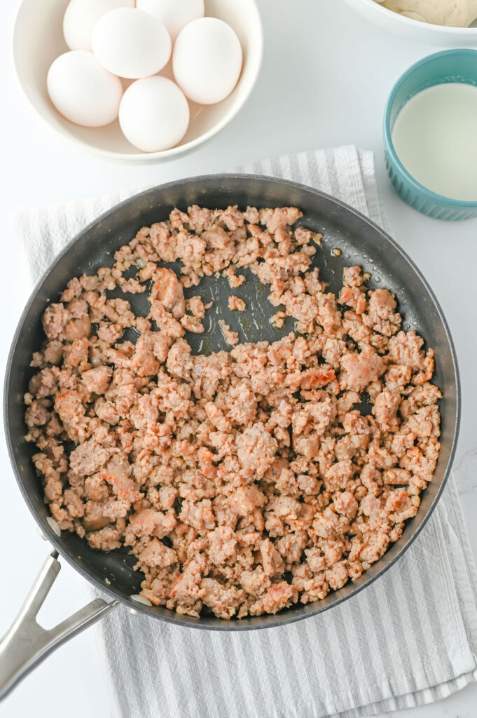 browning sausage for biscuits and gravy casserole