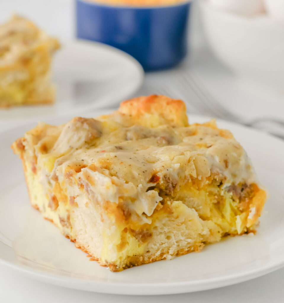 slice of biscuits and gravy casserole