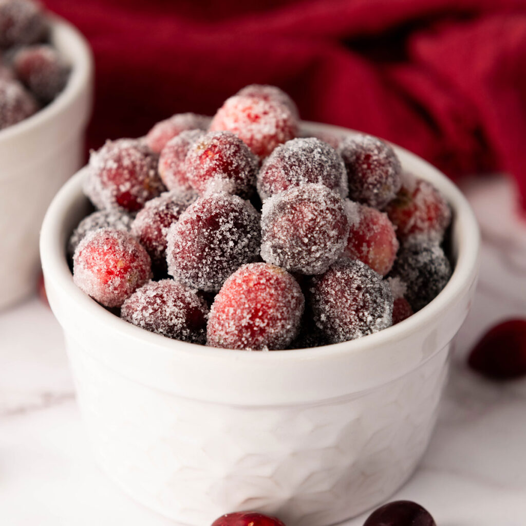 sugared cranberries in ramekin