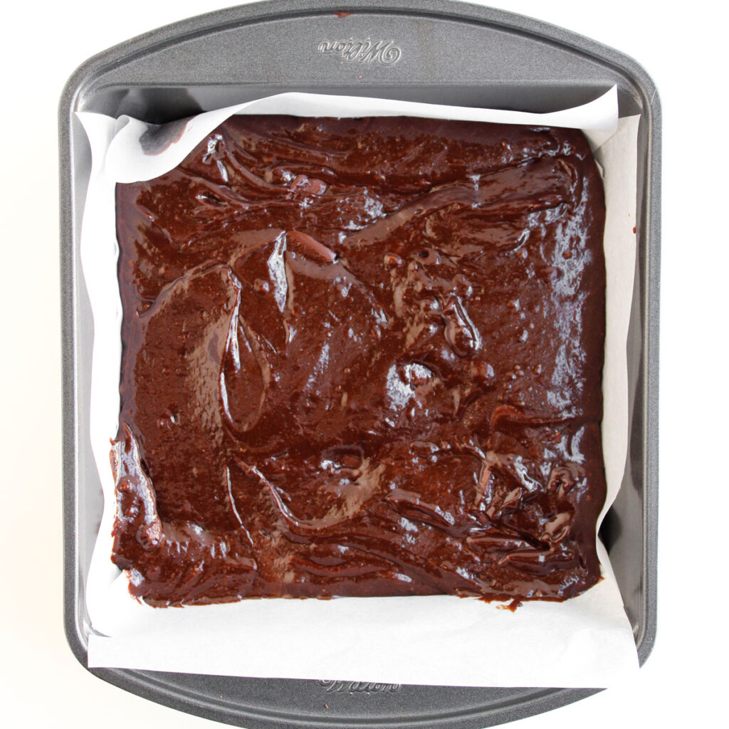 brownie batter in pan