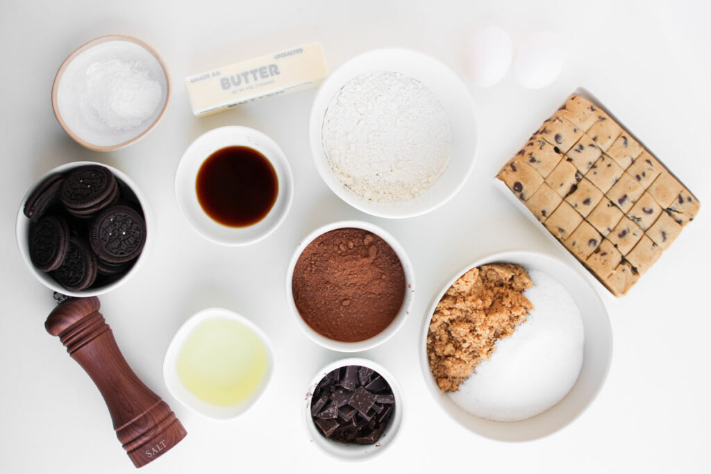oreo brookies ingredients in bowls on countertop