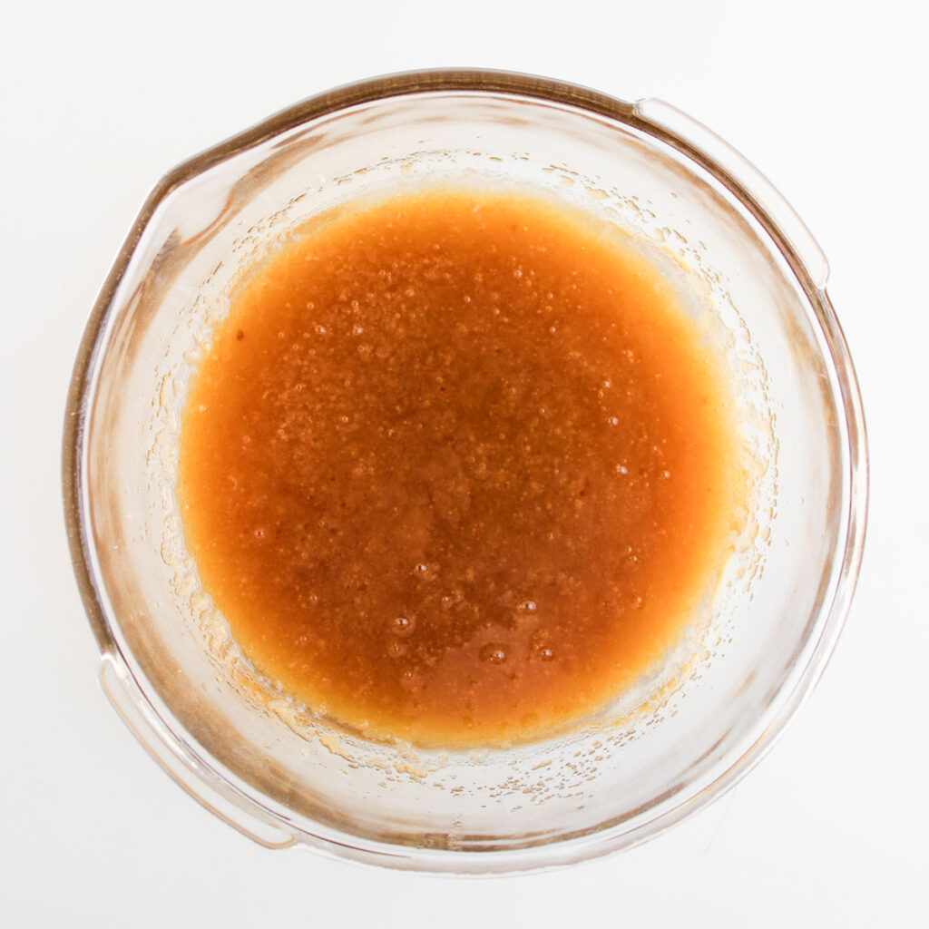melted butter and brown sugar mixture in glass bowl