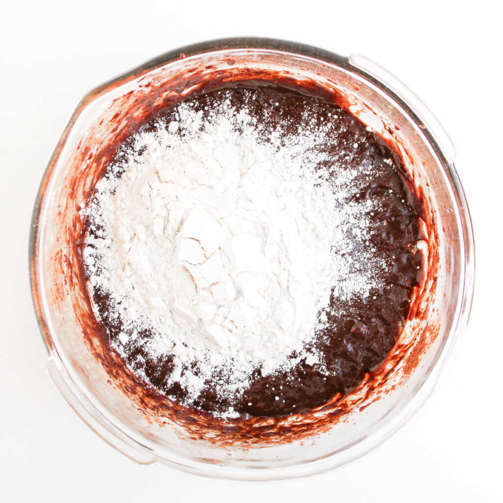 flour and batter in bowl to make brownies