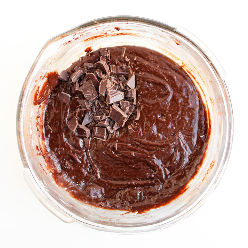 brownie batter in glass bowl