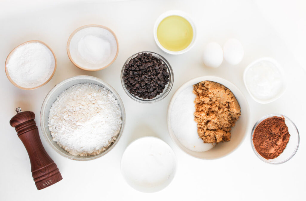 reindeer muffin ingredients in bowls on counter