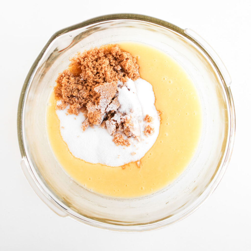 melted butter and sugars for making reindeer muffins