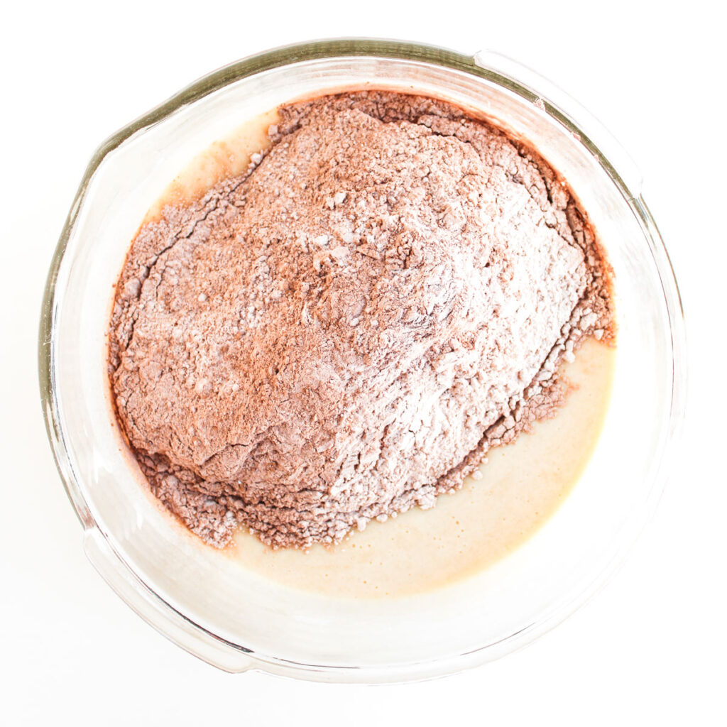 mixing reindeer muffin batter in bowl