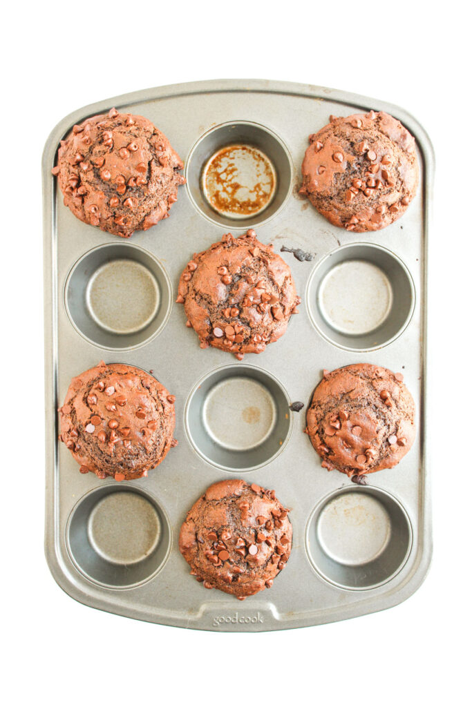 chocolate muffins in muffin pan