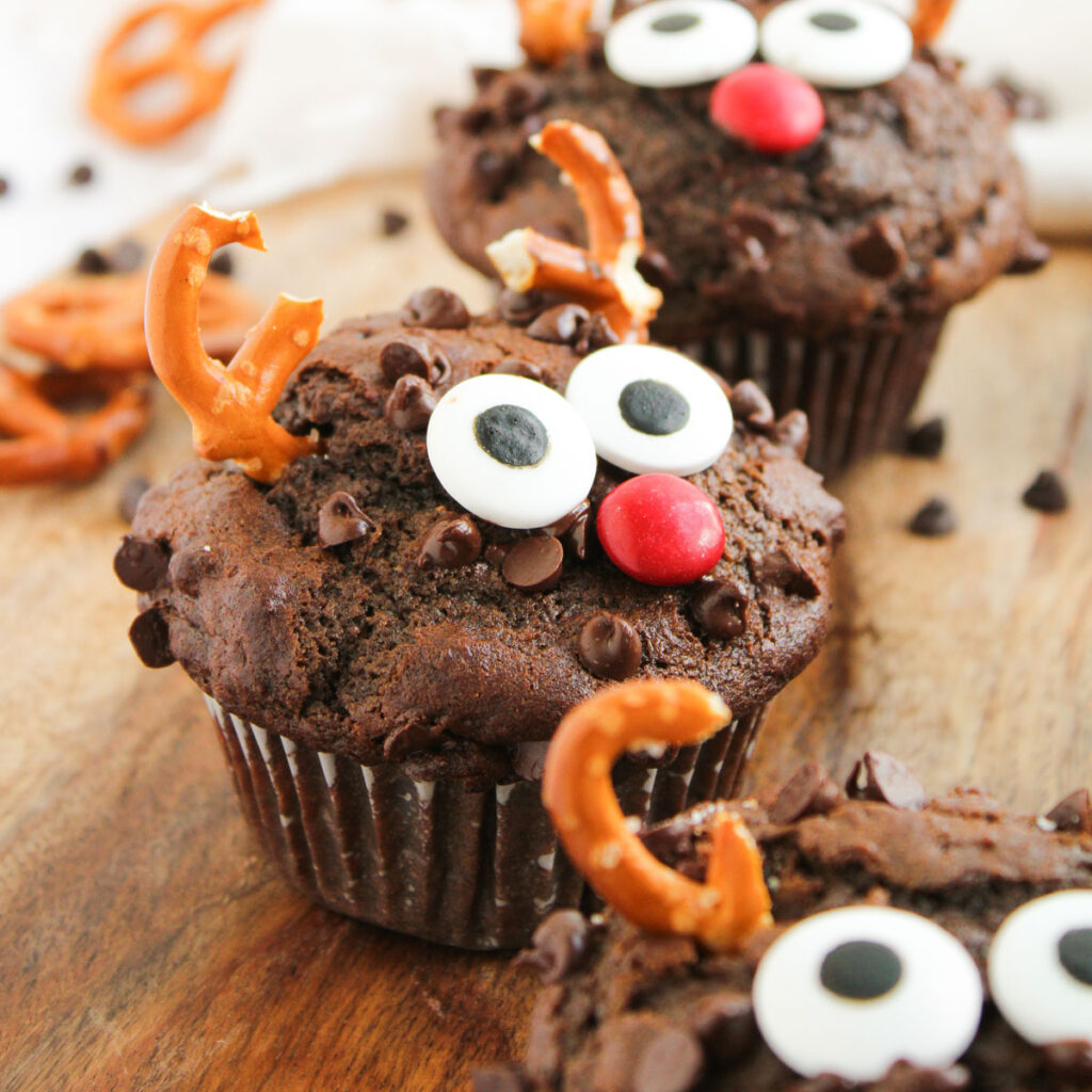 reindeer muffins on cutting board