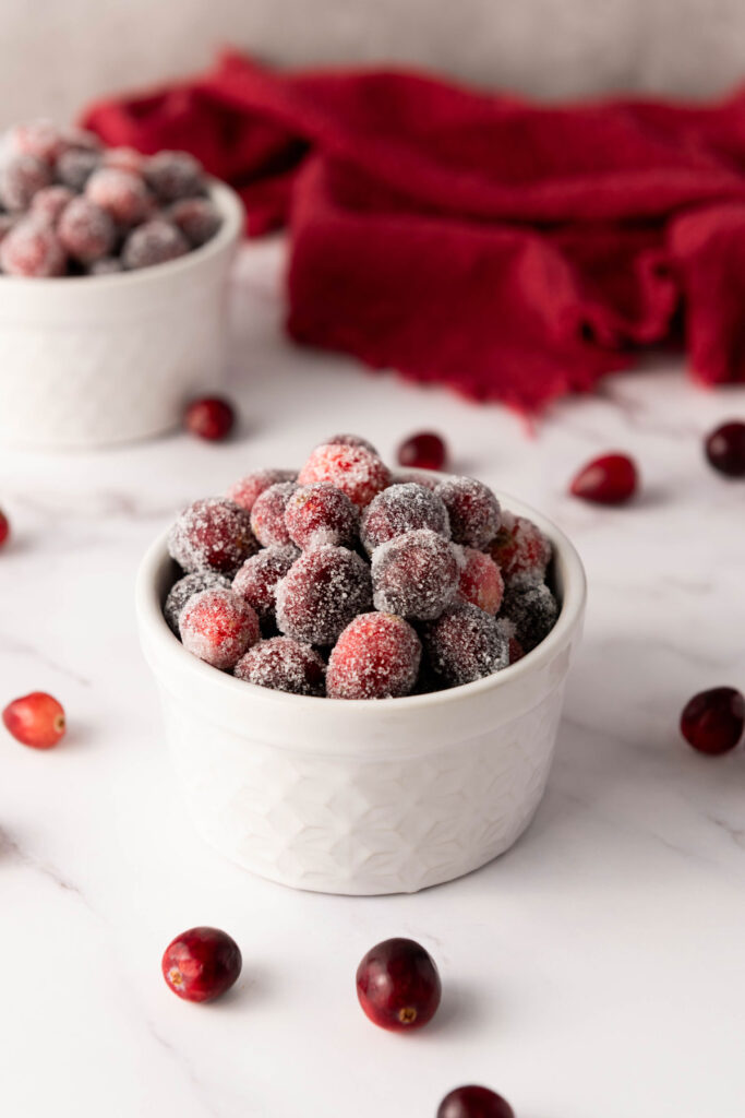 sugared cranberries in ramekins