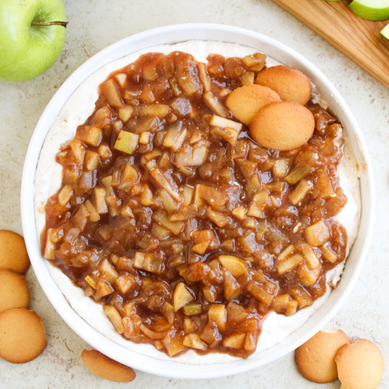 apple pie dip in white bowl