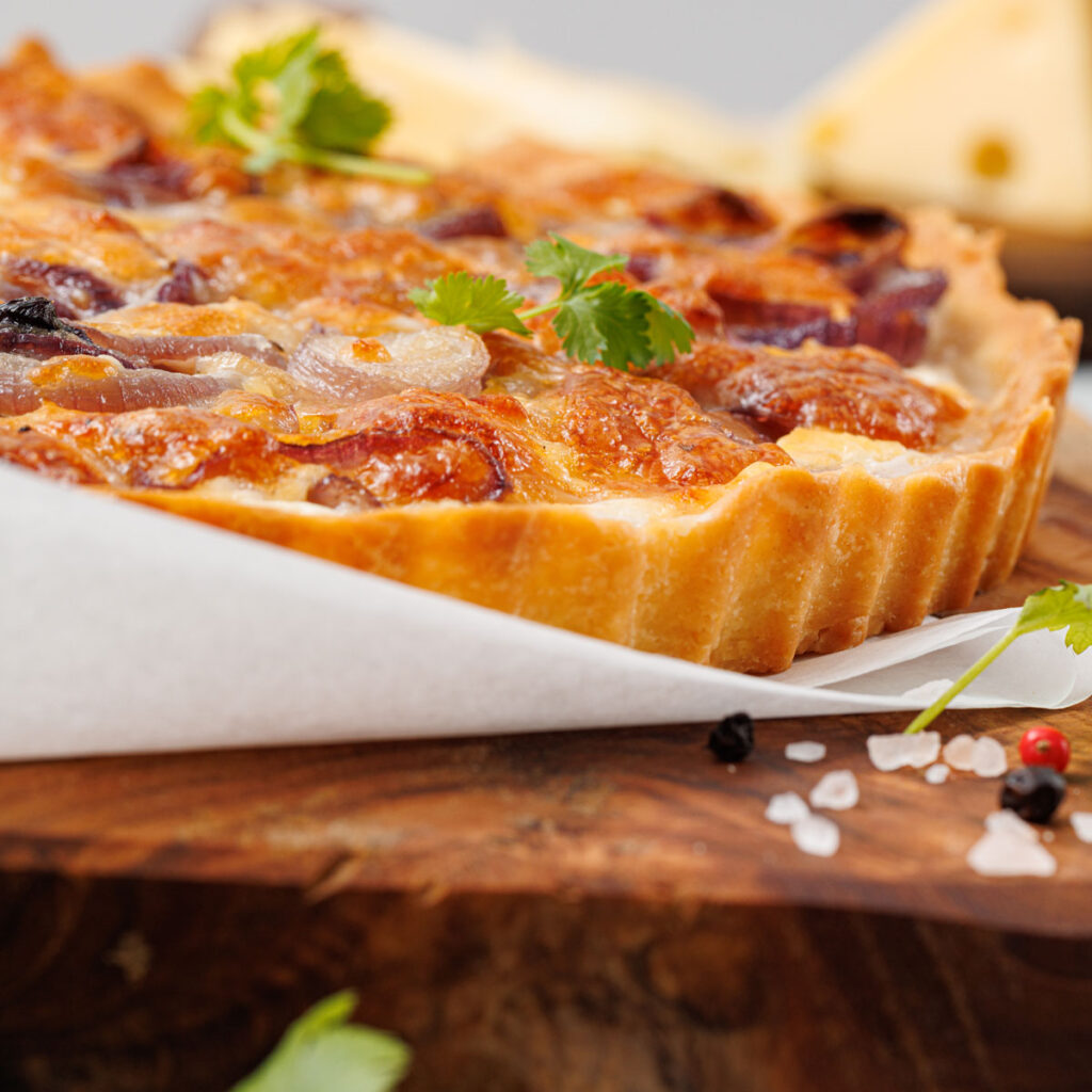 close up of onion tart