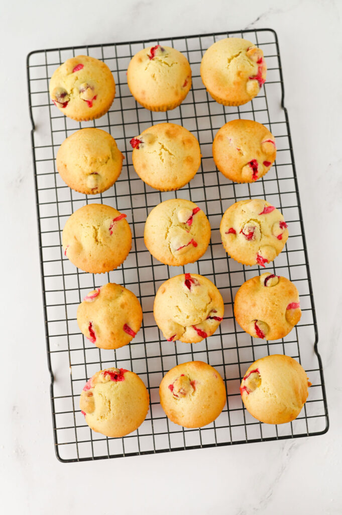 cranberry orange muffins on wire rack