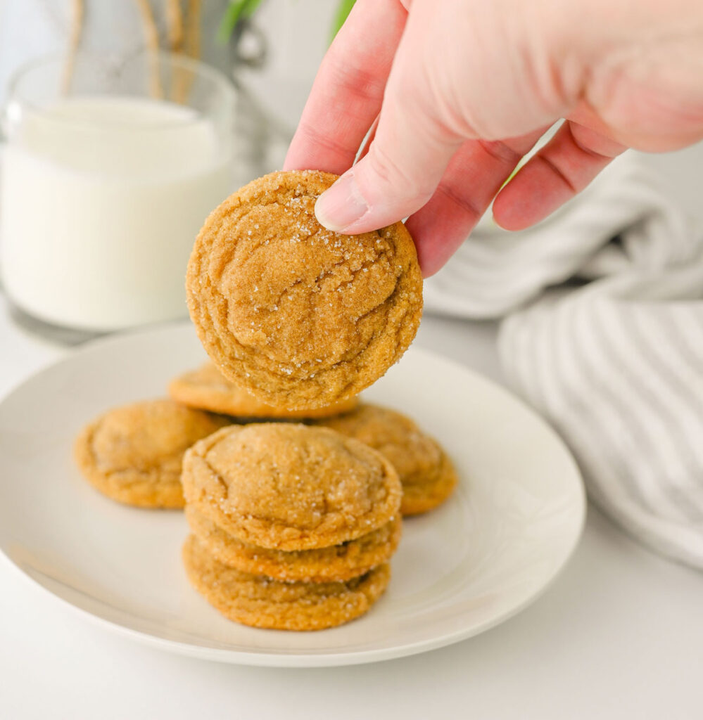 hand holding chewy ginger molasses cookie