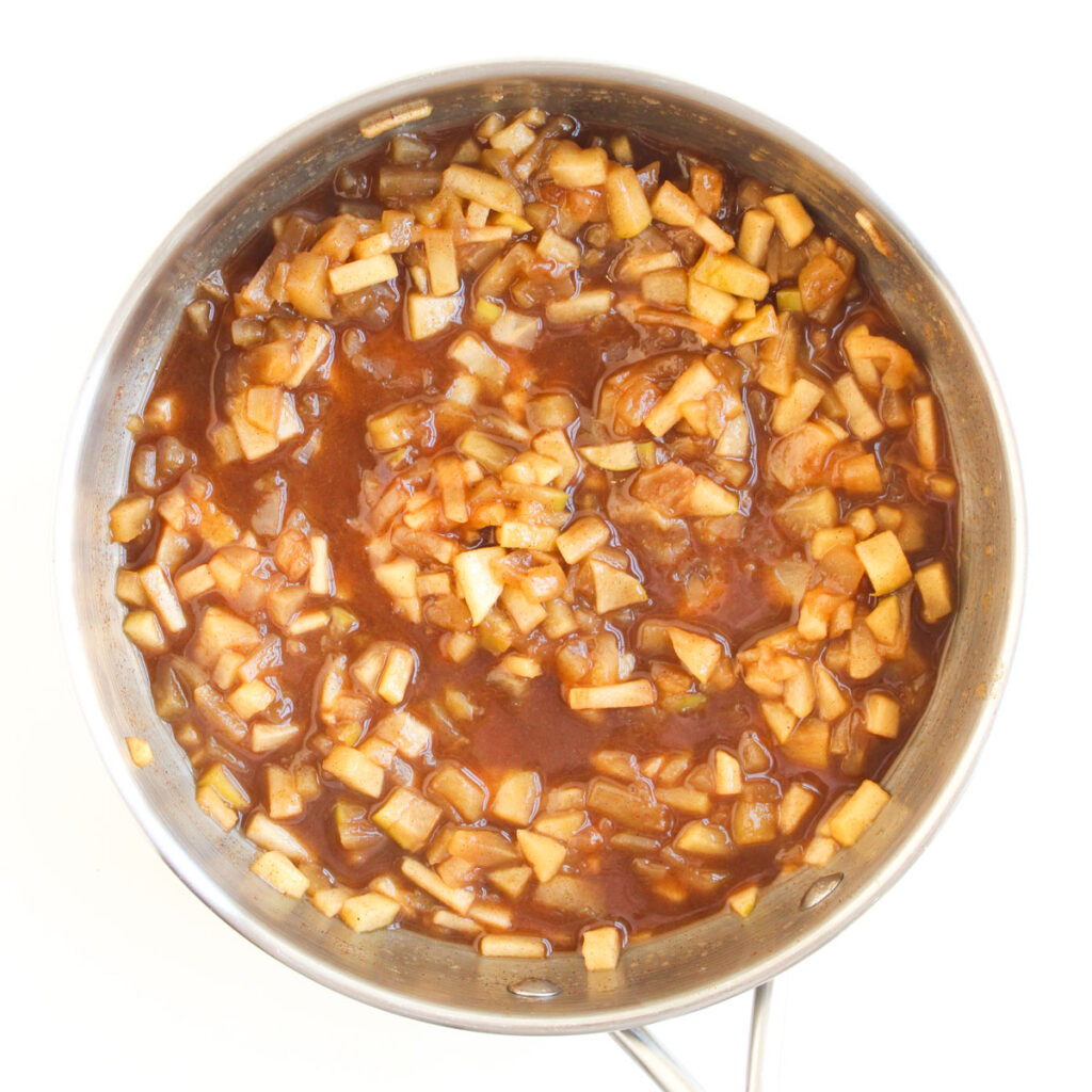 making apple pie dip in saucepan
