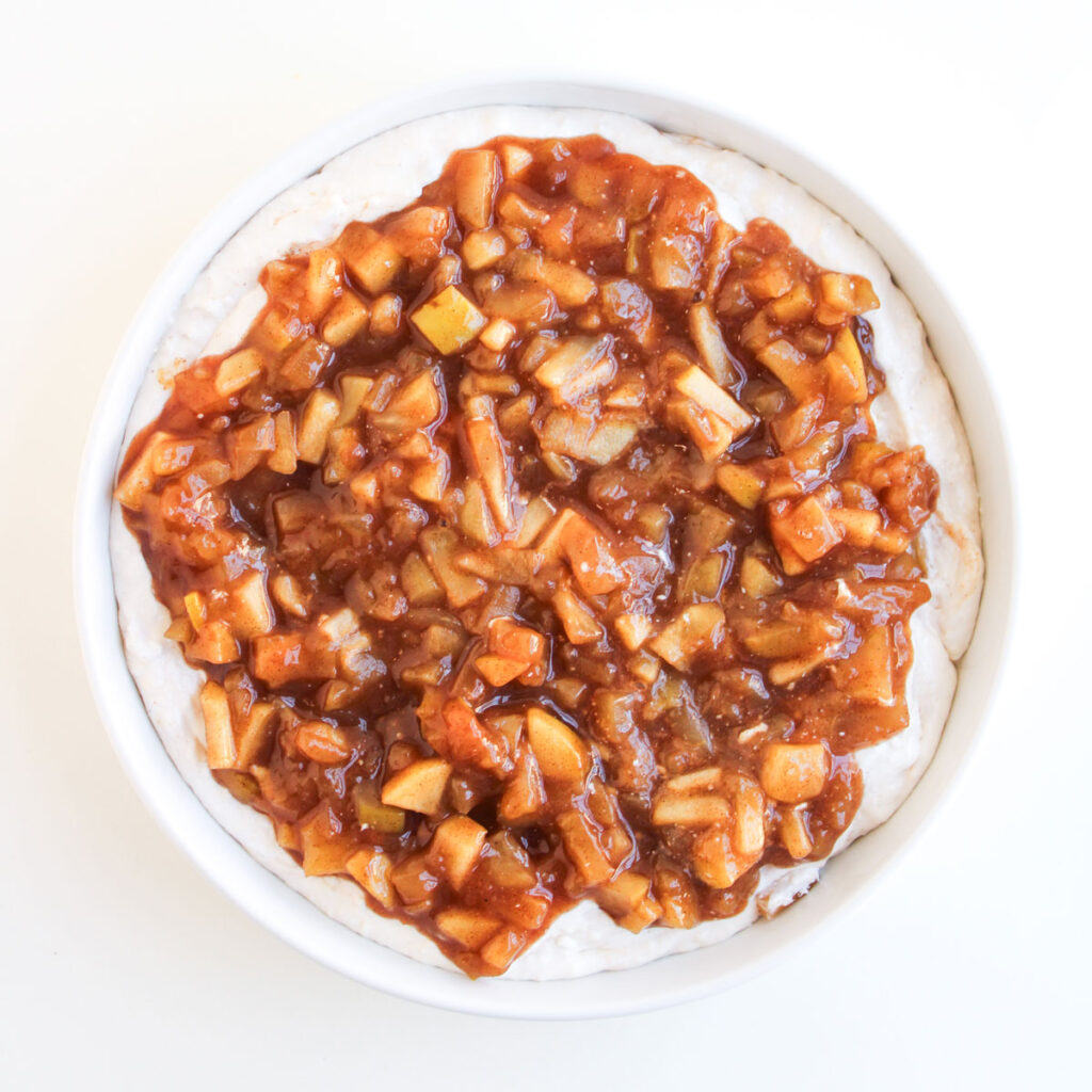 apple pie dip in white bowl
