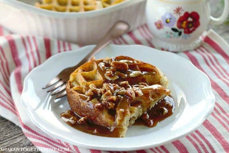 serving of waffle casserole on white plate