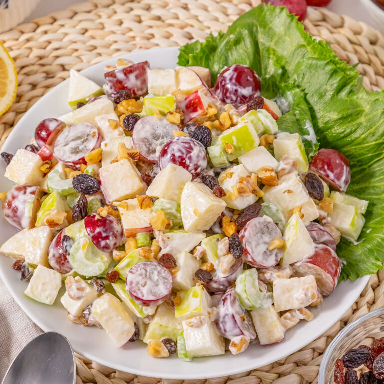 waldorf salad in white bowl