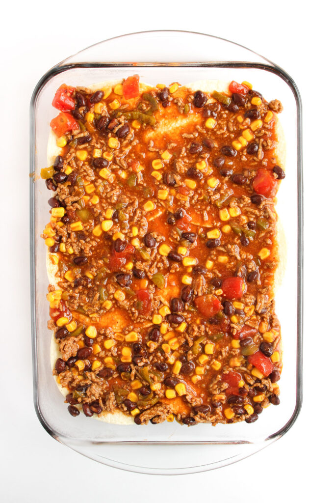 adding layers to enchilada casserole