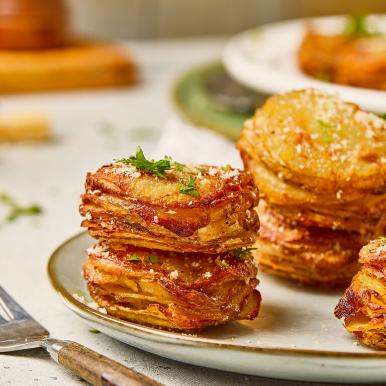 potato stacks on plate