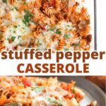 collage of stuffed pepper casserole with recipe name overlay