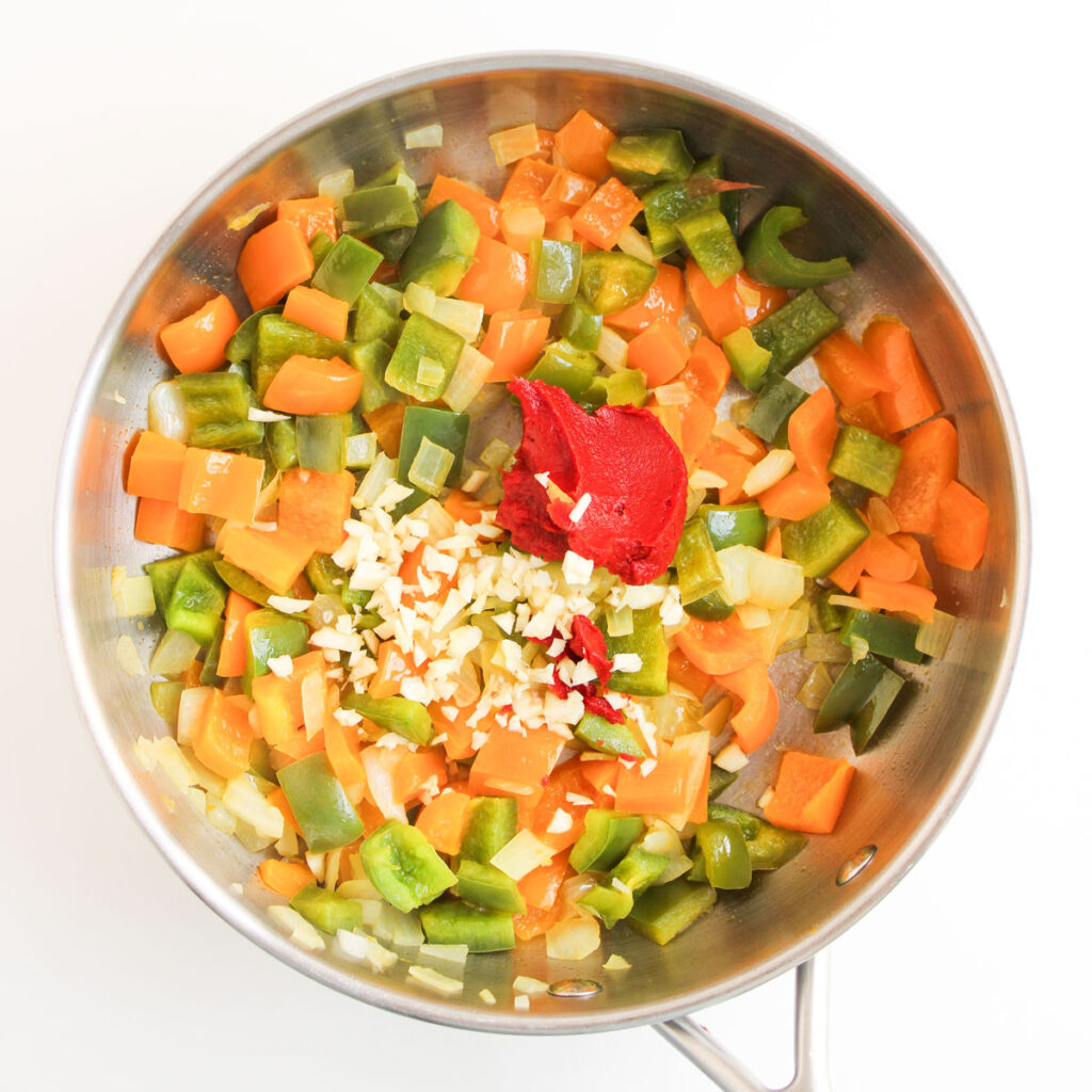 sautéing vegetables in skillet