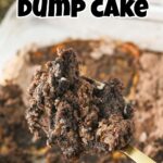 close up of oreo dump cake with recipe name overlay