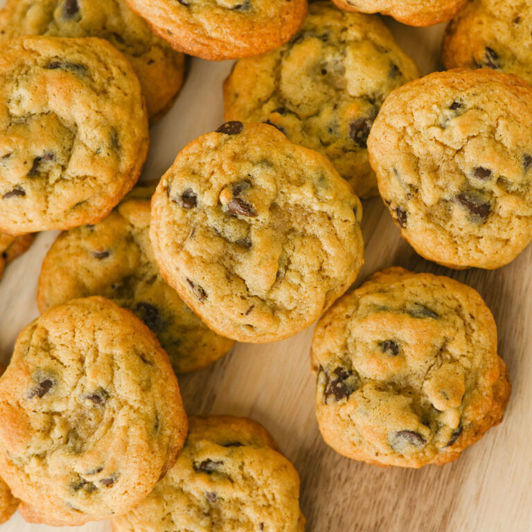 overhead view of bailey's chocolate chip cookies