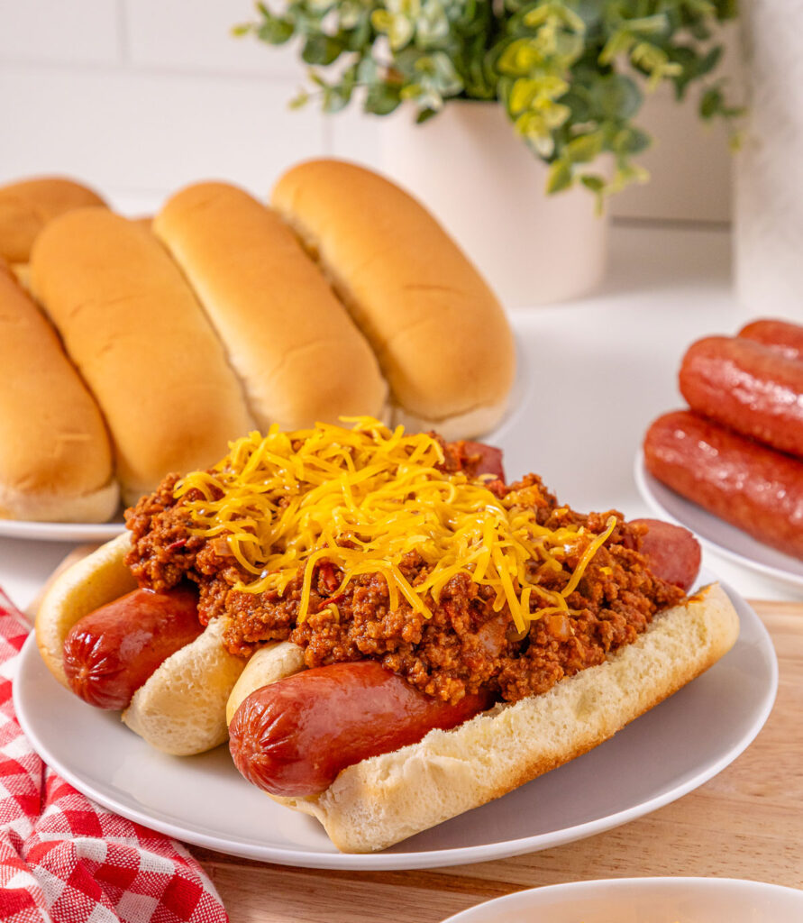 hot dogs with chili and cheese