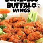 collage of boneless buffalo wings with recipename overlay